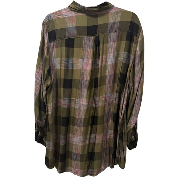 Cato Plaid Button Down Shirt Olive Green Pink Sz 18/20W - Picture 10 of 12